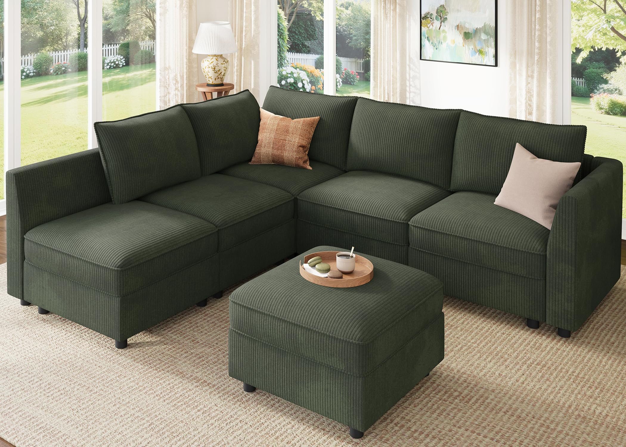 Photo 1 of ** END PIECE ONLY*****PARTIAL SET - PRICE ADJUSTED*** HONBAY Modular Sectional Sleeper Sofa Green Couch L Shaped Sectional Sofa with Storage, Convertible Couches for Living Room - Green