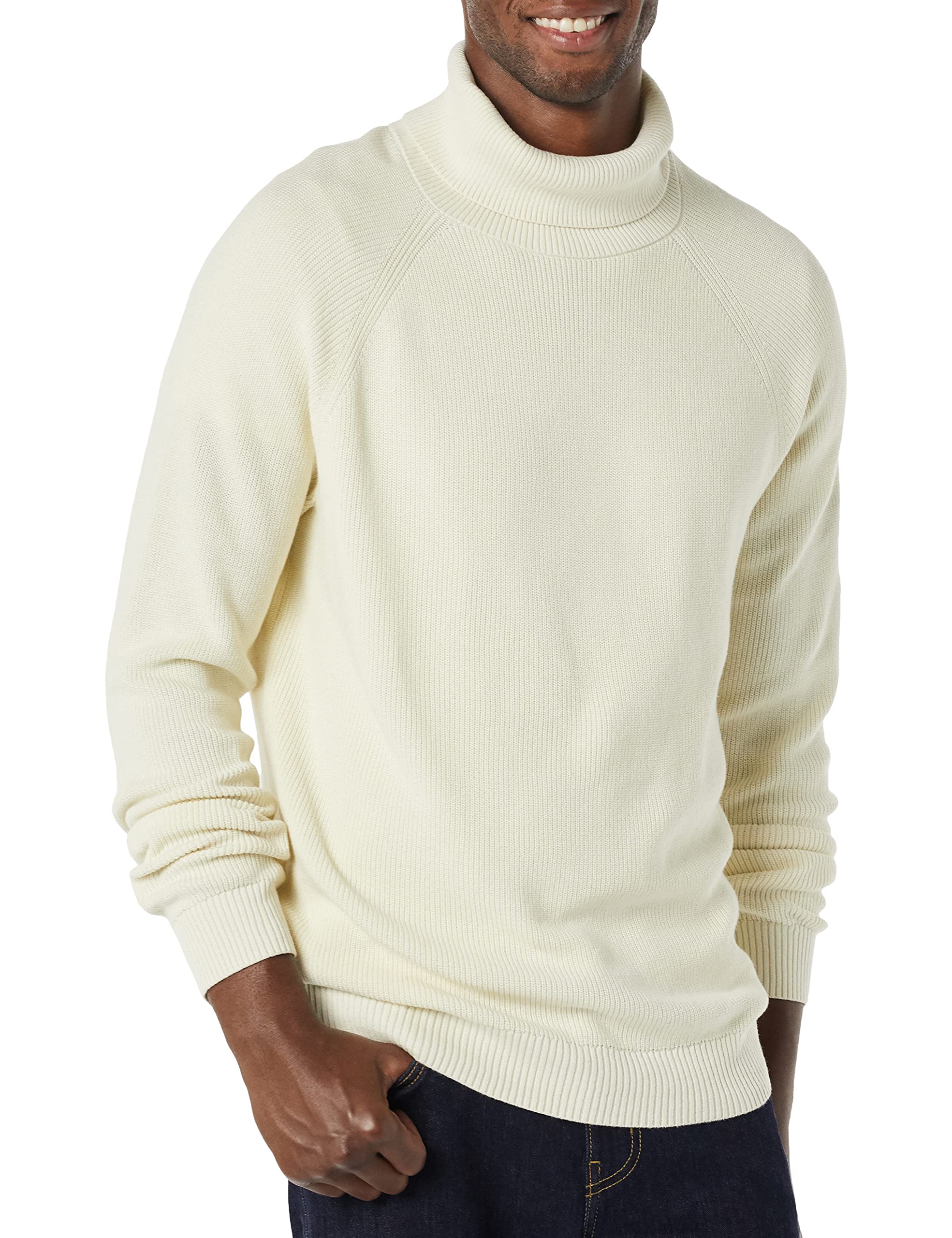 Photo 1 of Amazon Essentials Men's 100% Cotton Rib Knit Turtleneck Sweater, Ivory, X-Large