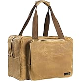 Tool Tote Bag - Large Capacity Tool Carrying Bag with 2 Zipper Pouches, Sustainable 16OZ Waxed Canvas Garden Tote for Gardening Set Hammer Fishing Gear Goggles - Khaki - 15.5"L x 7.5"W x 11.5"H