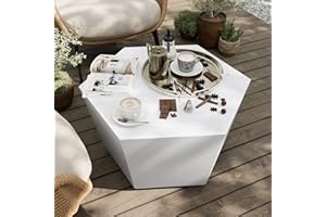 UPHA 28-inch Modern Outdoor Concrete Coffee Table Patio Hexagon Cement Accent Furniture Piece for Garden, Backyard, Balcony, and Living Room, Pure White