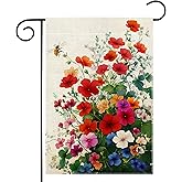 Spring Bee Red Geranium Garden Flag 12x18 Inch Double Sided Welcome Summer Colorful Flower Floral Yard Outdoor Flag House Holiday Outside Decoration