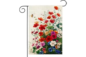 WANPLUML Spring Bee Red Geranium Garden Flag 12x18 Inch Double Sided Welcome Summer Colorful Flower Floral Yard Outdoor Flag House Holiday Outside Decoration Burlap