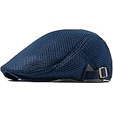 Lanzom Men's Breathable Mesh Summer Hat Adjustable Newsboy Beret Ivy Cap Cabbie Flat Cap Gatsby Driving Hunting Hats
