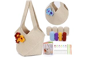 Pnytty Crochet Bag Kit for Beginners Complete Starter Set with Yarn, Hook & Step-by-Step Video Tutorials DIY Shoulder Bag Crafting Gift for Adults (Beige)