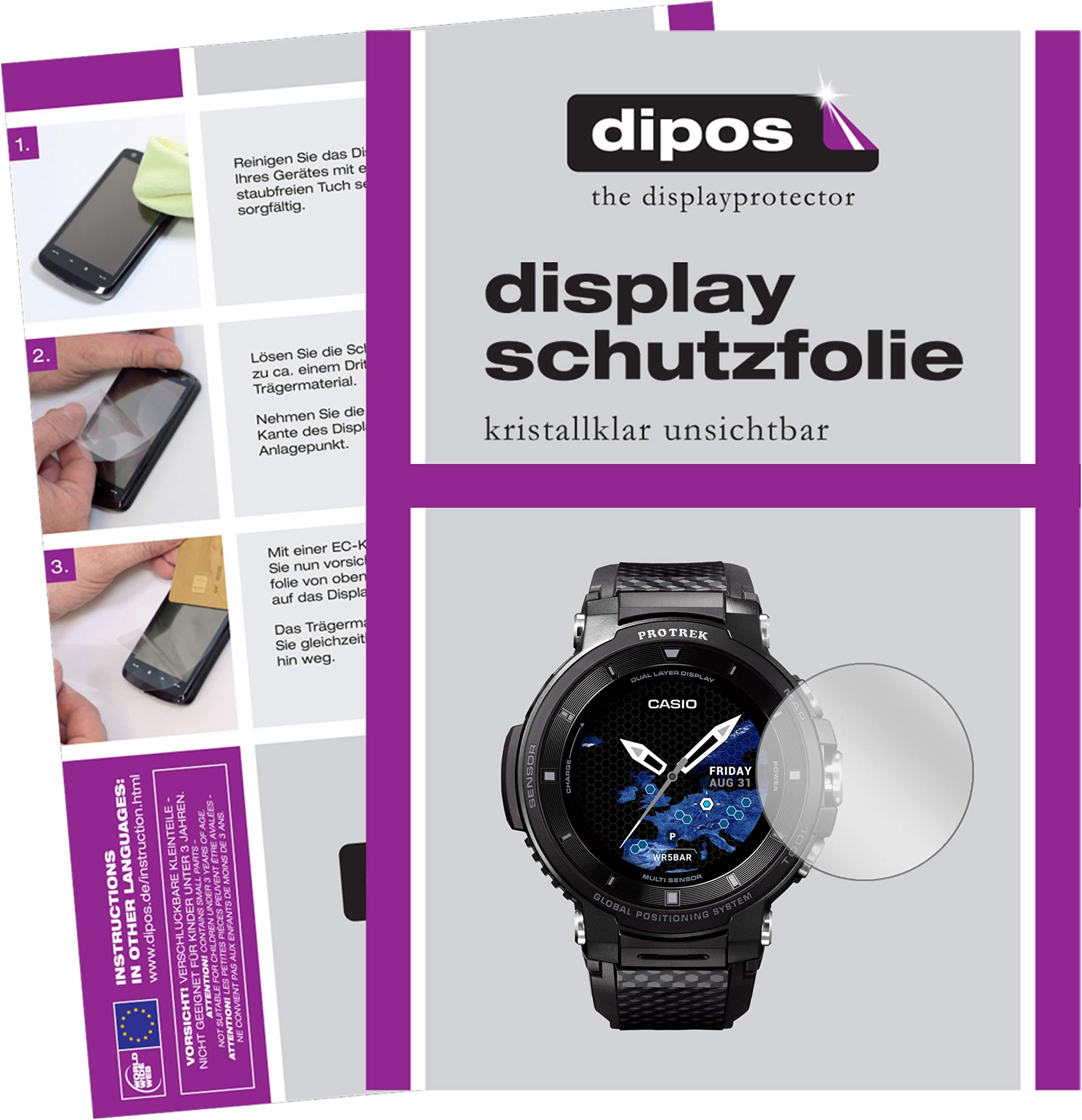 dipos I 6x Screen Protector compatible with Casio Pro Trek smart WSD-F30 Protection Films clear