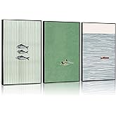 Coastal Canvas Wall Art Preppy Aesthetic Ocean Sardines Wall Decor Summer Tropical Nautical Simplicity Pictures, Two Girls Swimming Poster Print Artwork for Dorm, Girl Room Scene Home Decoration