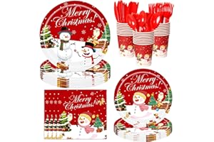 PYAILI 168 Pieces Christmas Paper Plates and Napkins Set Santa Claus Dessert Plates, Paper Cups, Party Napkins Dinnerware for