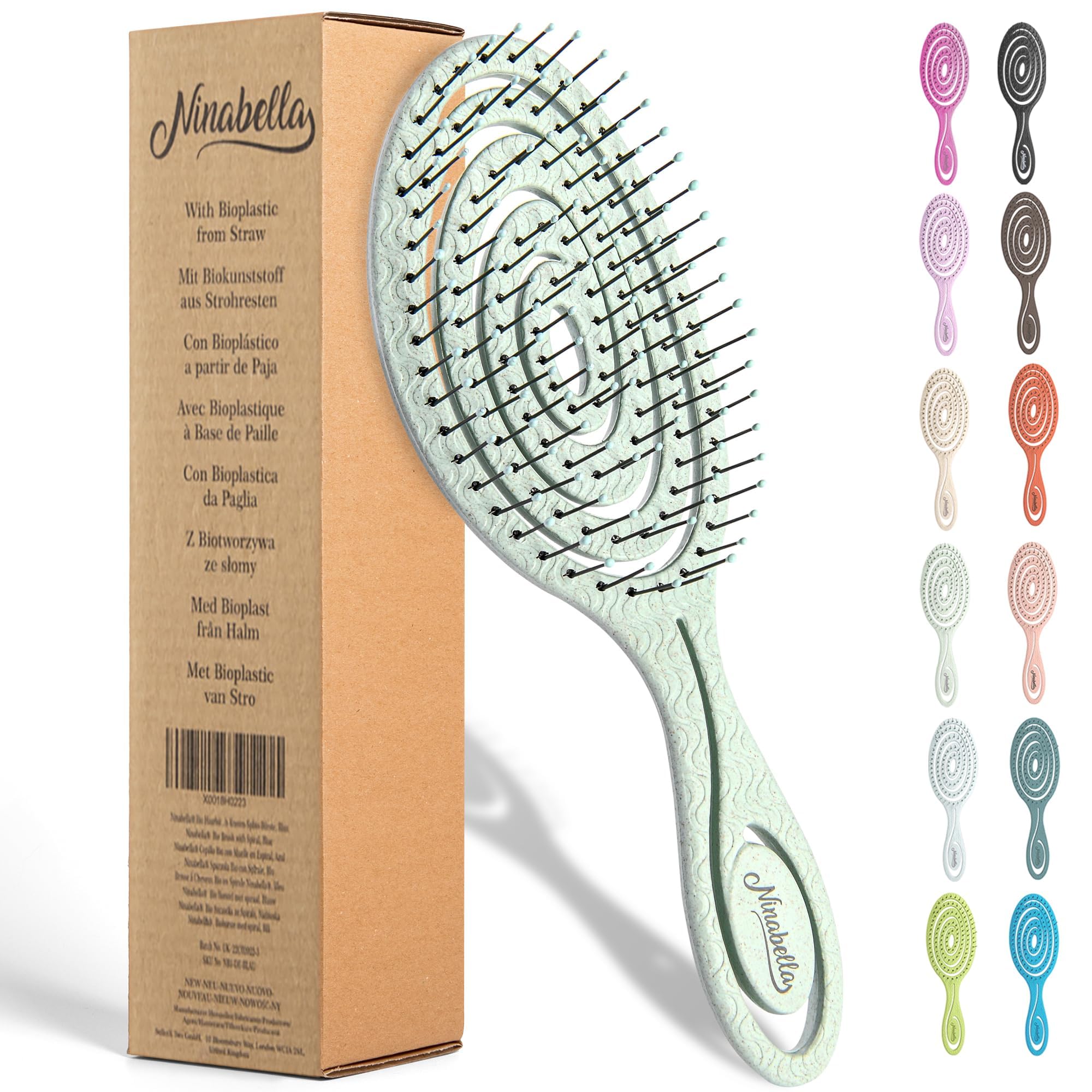 Ninabella Detangling Hair Brush for Women & Men - Does not Pull, Removes Tangles, Brushes for Straight, Curly & Wet Hair - Detangle Brush - Unique Spiral Hairbrush, Mint Green — image 1