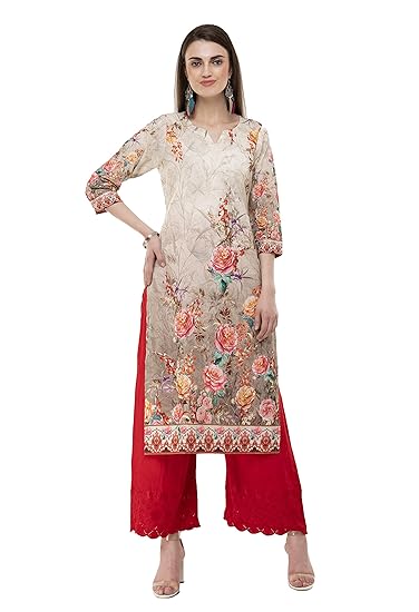 Women's Brown Floral Printed Cotton Kurti