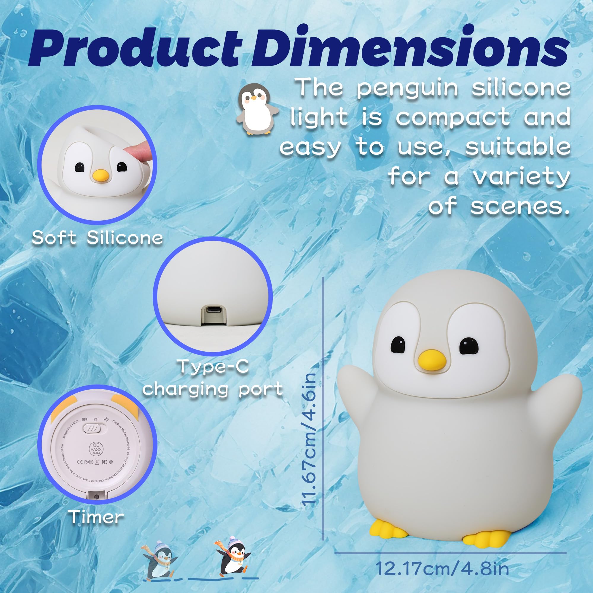OkiyiD Pinguin Geschenke,Niedliches Pinguin Nachtlicht, Tierische Kinderzimmerlampe aus Silikon mit Dimm- und Timingfunktion, Niedliche Pinguin Deko-Leuchten 6