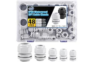 XHF IP68 Nylon Waterproof NPT Cable Glands Assortment 48pcs 1/4", 3/8'', 1/2'', 3/4'', 1'' UL Listed and RoHS Cord Grip Compliant Cable Strain Relief Gray
