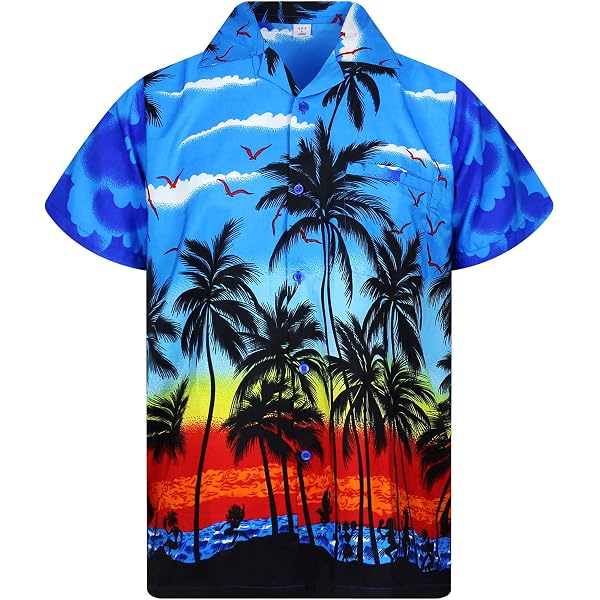 Camicia Hawaiana V.H.O. Funky Big Flower In Terivoile - Blu, Taglia XS, Con Taschino, Leggera E A Rapida Asciugatura