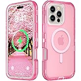 Follaroma for iPhone 16 Pro Max Case, Compatible with MagSafe, Heavy Duty Shockproof Protection Phone Cases, Anti-Drop, Dual Layer Transparent Magnetic Phone Case for iPhone 16 Pro Max, 6.9", Pink