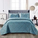 B&B King Bedspread Set 240x250cm Reversible Embossed Blue Quilted
