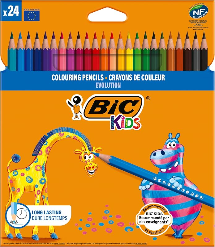 Kids Evolution Ecolutions Matite Colorate in Resina senza Legno Confezione da 24 Matite Colori Assortiti