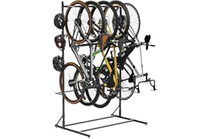 Lezbanz Freestanding Bike Storage Rack for 5 Bikes, 52" Wide Steel Vertical Bike Rack with 5 Bike Hooks & 6 Hooks for Helmet Storage, Bike Racks for Home and Garage, Indoor Floor Bike Stand