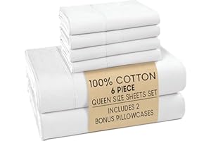 Casa Platino Queen Sheets Set –100% Cotton Queen Sheets with 4 Pillowcases, Lightweight Feel & Secure Fit, Crisp & Breathable Percale Weave with 15" Deep Pocket, Soft and Cozy – Pure White