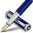 BEILUNER Luxury Fountain Pen Set,Solid 24K Gilded Medium Nib, Modern Classic Limited Edition -Includes 6 Ink Cartridges&Ink Refill Converter with Gift Case-Perfect for Men and Women（Charming blue）