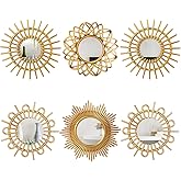 Namalu 6 Pcs Sunburst Mirror for Wall Decor, Small Circle Sun Espejos Decorative Mirror Hanging for Art Entryway Home Decor Bathroom Bedroom Living Room(Elegant,Gold)