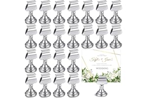 Kathfly 24 Pcs Metal Table Number Holders 1.7 Inch Silver Mini Place Card Holders Bulk Harp-Clip Table Sign Stands Card Holder Display Picture Memo Notes Menu for Weddings Restaurants Birthday Decor