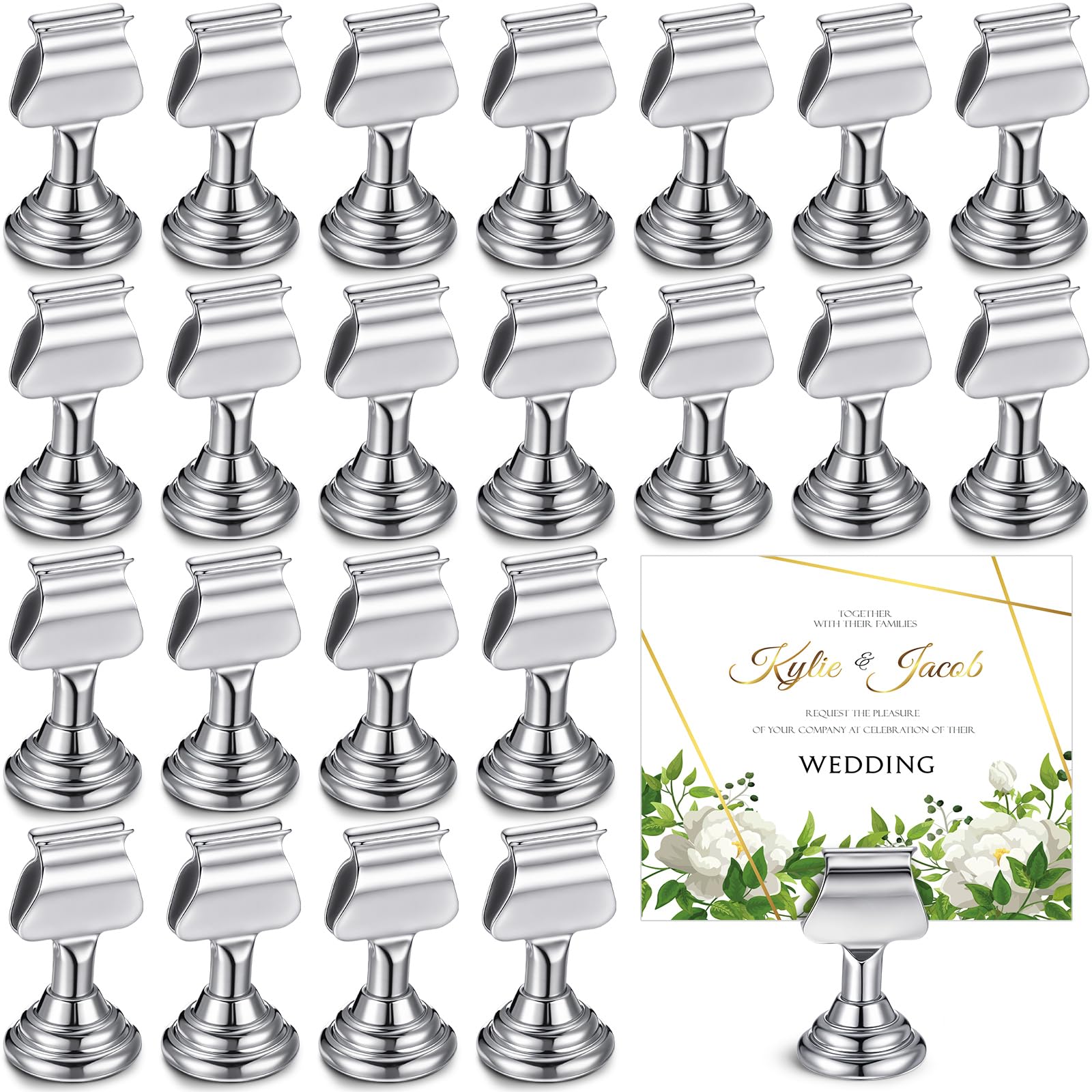 Photo 1 of Kathfly 24 Pcs Metal Table Number Holders 1.7 Inch Silver Mini Place Card Holders Bulk Harp-Clip Table Sign Stands Card Holder Display Picture Memo Notes Menu for Weddings Restaurants Birthday Decor