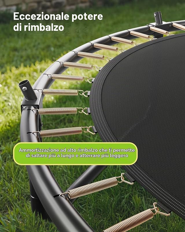 Trampolino Elastico per Bambini, Trampolino da Giardino da 3050 mm con Rete di Protezione e Imbottitura Ispessita, Capacità di 150 kg, Trampolini da Giardino Antiruggine Gioco per Bambini