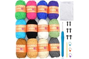 JOYTAG 12 Pack Beginners Crochet Yarn Coffee Brown Beige Grey Cotton Crochet Yarn for Crocheting Knitting Beginners with Easy-to-See Stitches Multiclor Mini Crochet Yarn for Beginners Crochet Kit(12x25g)