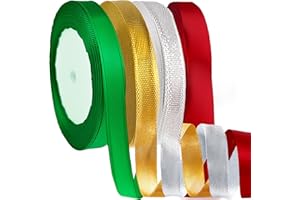 OHOME 4 Rolls Christmas Ribbons for Gift Wrapping - Xmas Ribbons for Gift Bags - Xmas Gifts for Women Men Mom - Christmas Wrapping Paper - Christmas Decorations,Stocking Stuffers for Adults,100 Yards