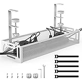 Under Desk Cable Management Tray No Drill, Metal Mesh Cable Tray with Clamp for Desk Wire Management, Desk Cable Management B