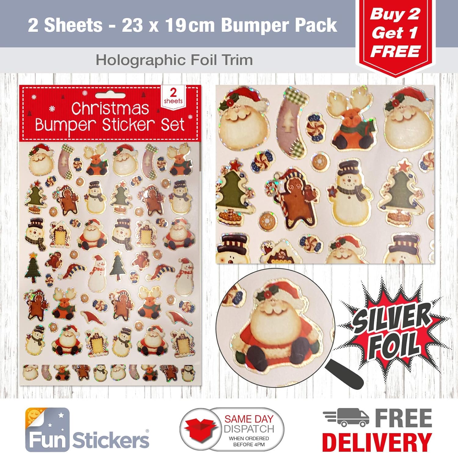 Fun Stickers Christmas Bumper Sticker Set, 2 Large Sheets 23 x 19cm, Christmas Traditional