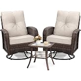 wildformers Luxury Outdoor Swivel Wicker Glider Patio Chairs with Table Set | Overstuffed Washable Cushions, Ideal for Porch, Balcony, Deck