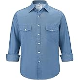 COEVALS CLUB Men's Denim Western Cowboy Pearl Snap Casual Button Down Up Dress Long Sleeve Soild Work Shirts(2# Blue 3XL)