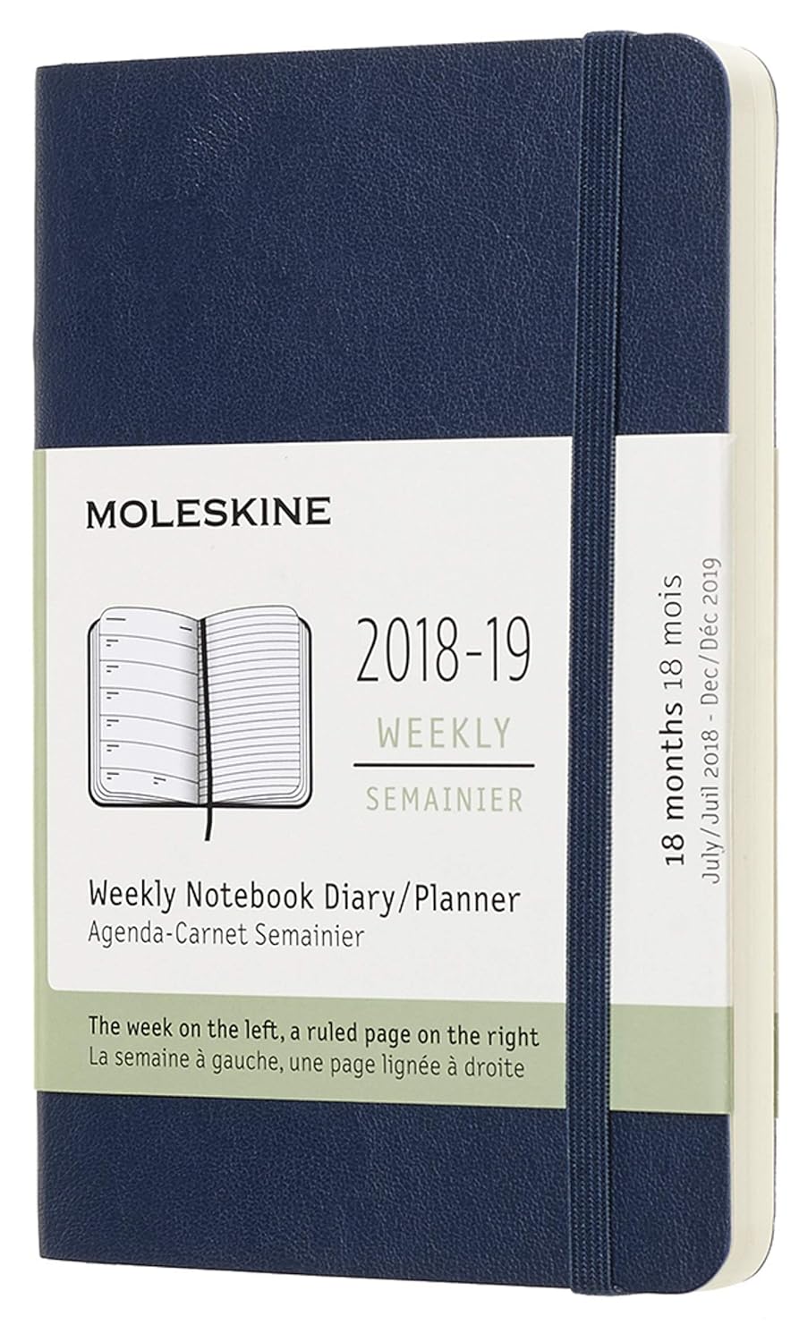 Moleskine DSB2018WN2Y19 Libreta semanal 18m de bolsillo tapa blanda, color azul zafiro