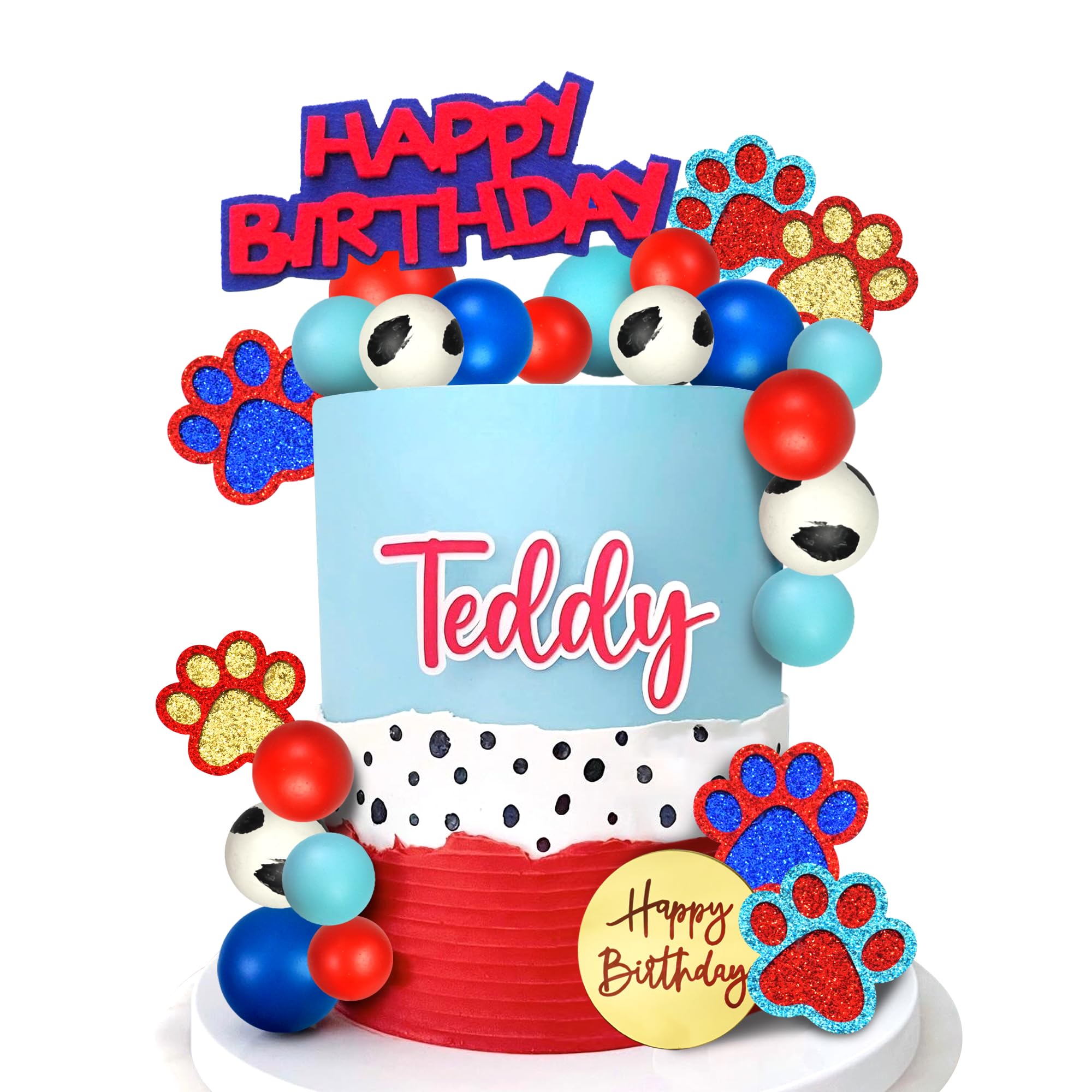 Photo 1 of 31 PCS Dog Paw Cake Toppers Blue Red ball Cake Decorations for Dog theme Birthday