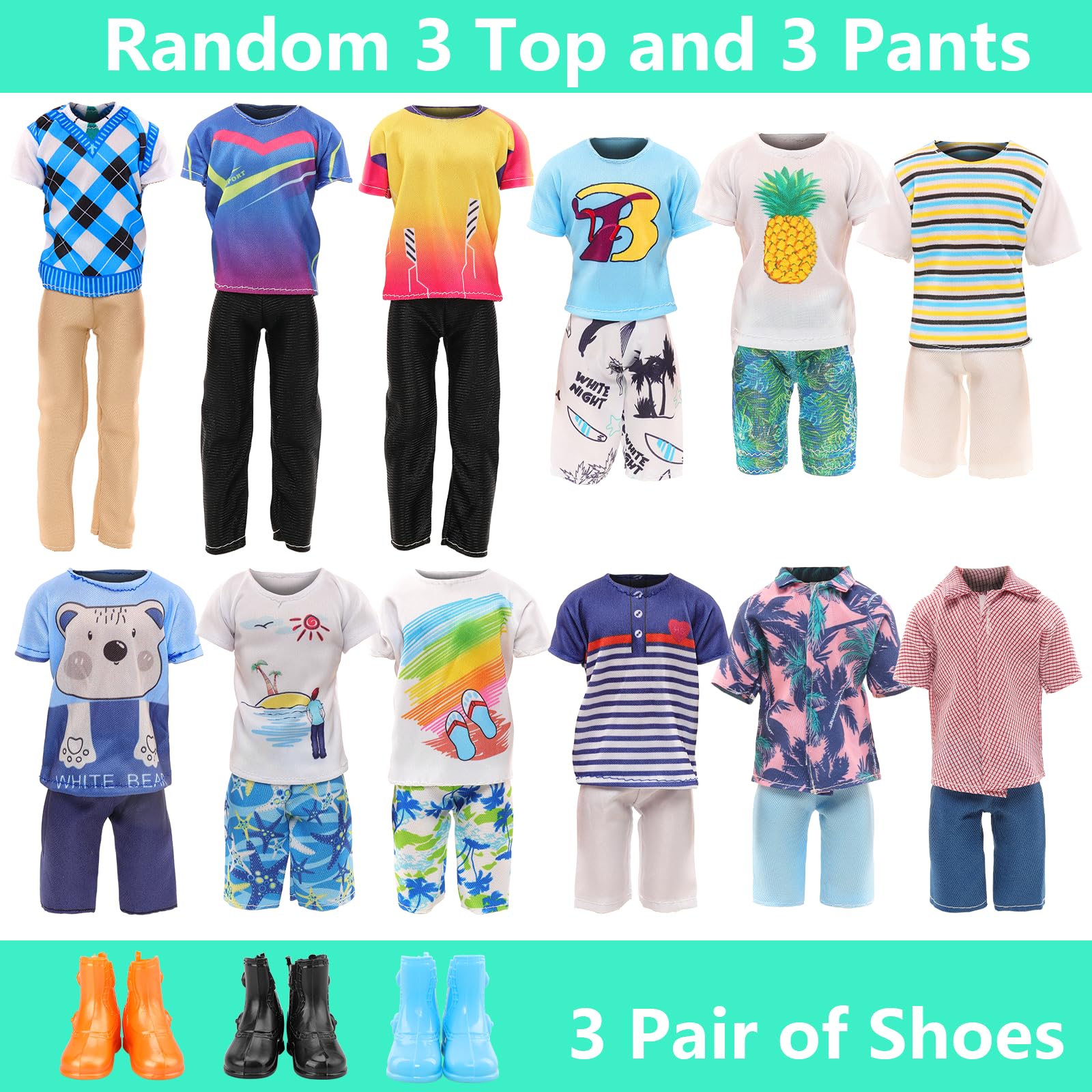 Miunana Lot 16 Items Doll Clothes & Accessories Classic Black Suit for Boy Doll Include Random 4 PCS Casual Wear + 5 PCS Dolls Pants + 3 Pairs of Shoes Laptop Water Bottles