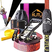 Kutu Tribe Slackline - 60 ft Slackline Kit with Tree Protectors Arm Trainer Ratchet Cover and Carry Bag Tight Rope Slack Line