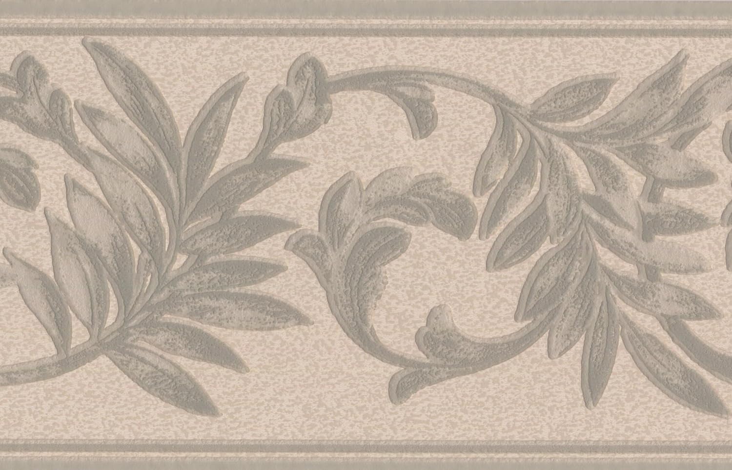 Beige Green Floral Wallpaper Border Retro Design, Roll 15' x 5