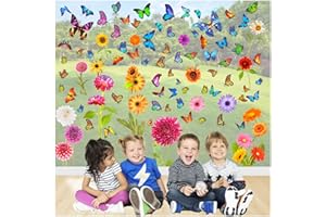 CLESDF Spring Window Clings, 83Pcs Colorful Flower Butterfly Anti-Collision Window Decals, Double Side Window Sticker Decorations for Baby Shower Decoration Party Supplies