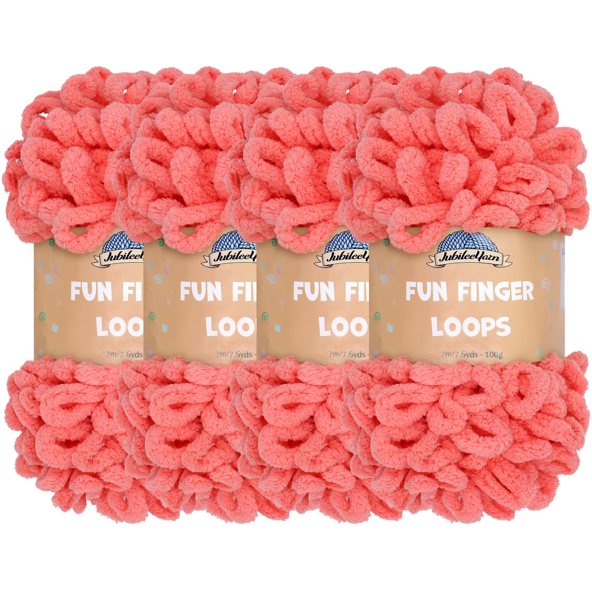 JubileeYarn Fun Finger Loops Yarn - Polyester Jumbo Weight Loop Yarn - 100g/Skein - Sherbert - 4 Skeins