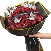 MEIVINES Glitter Roses Bouquet,Birthday Gifts for Women Mom,DIY Fake Flowers Bouquet with Birthday Stand-Up Signs,24 Red Rose for Grandma Wife Friends Valentines,Anniversary,Engagement,Wedding