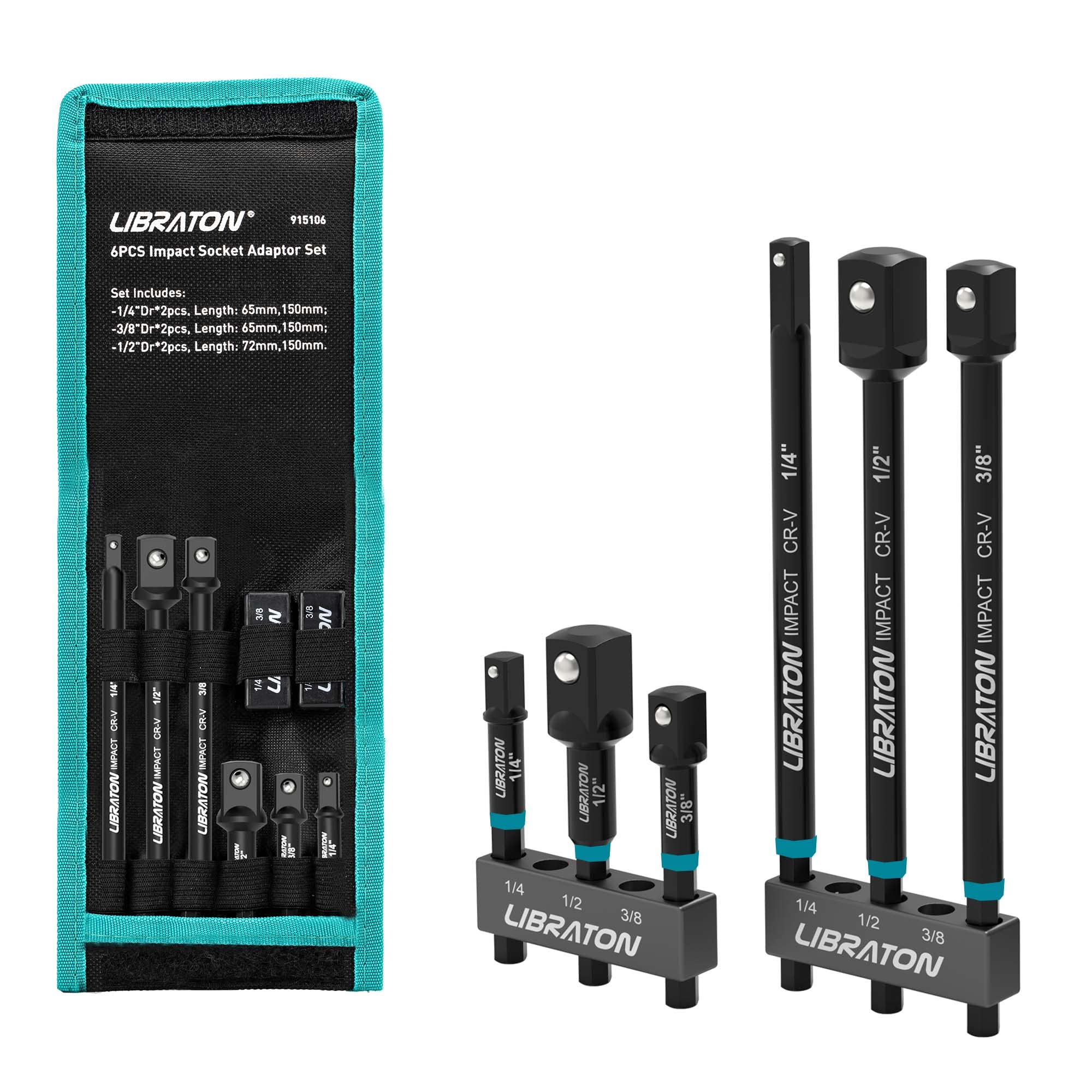 Libraton Impact Socket Adapter Set, 3" & 6", Drill Socket Driver Converter and Extension, Impact-Grade Hex Shank Adapter Kit with Storage Bag