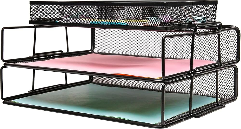 EXERZ Paper Sorters 2pcs Desk Organiser with Top Memo Holder Mesh 34x24.5x18cm