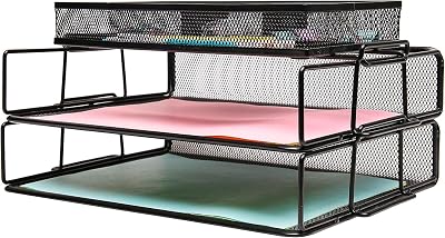 EXERZ Paper Sorters 2pcs Desk Organiser with Top Memo Holder Mesh 34x24.5x18cm