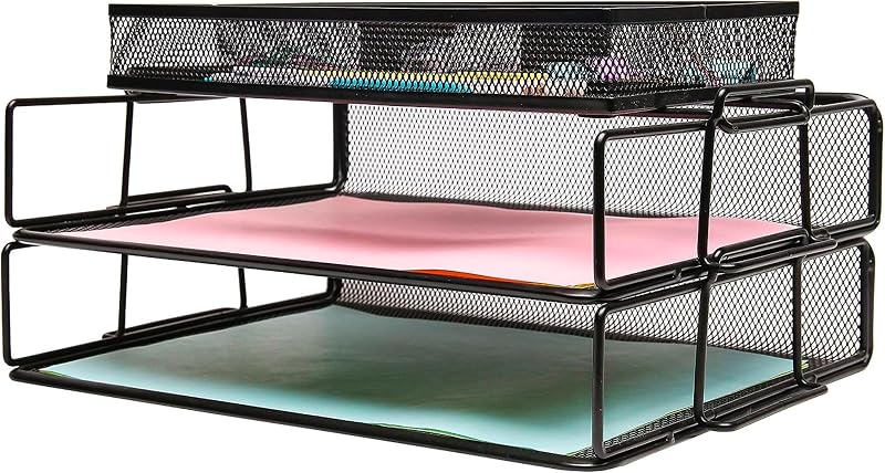 EXERZ Paper Sorters 2pcs Desk Organiser with Top Memo Holder Mesh 34x24.5x18cm
