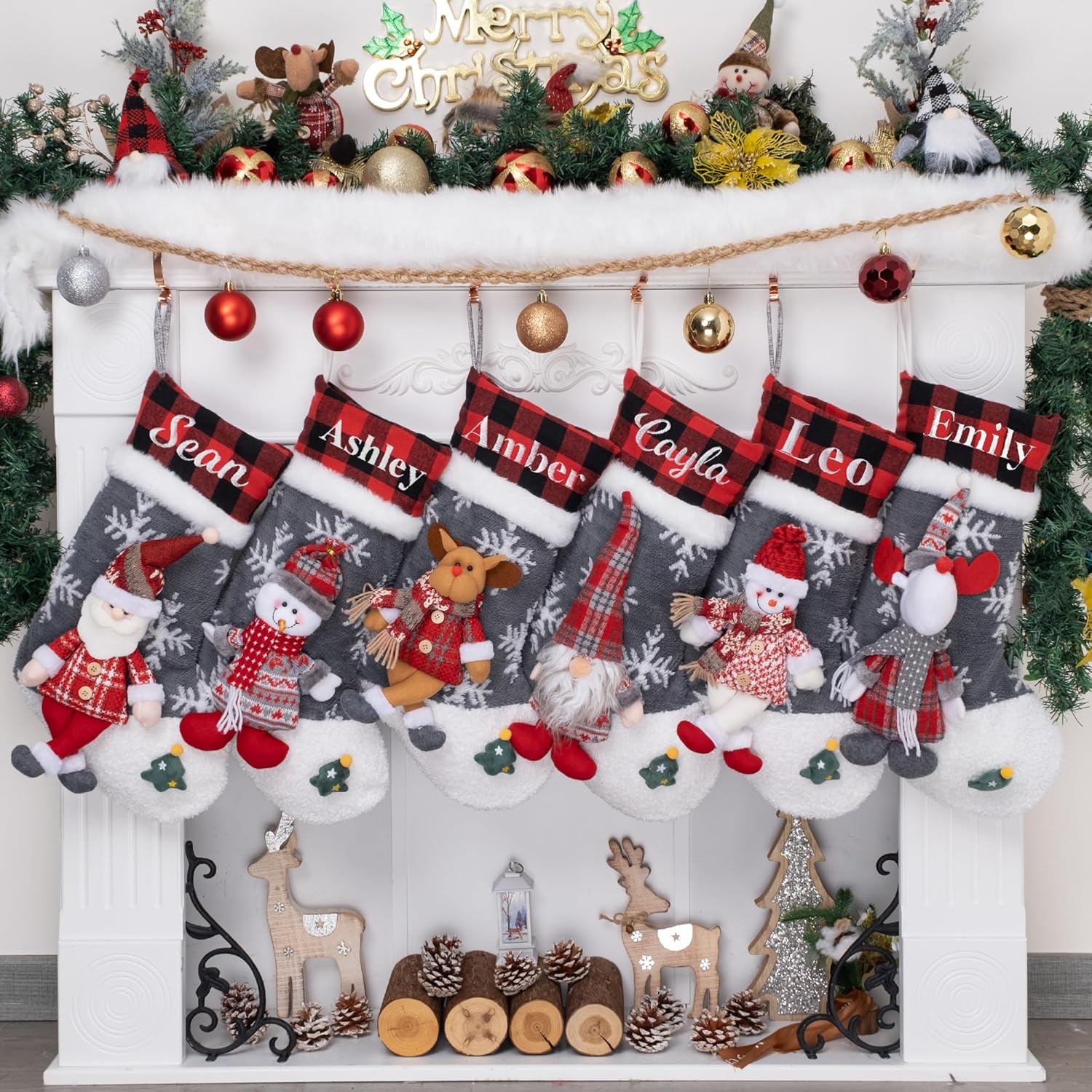 Stockings & Holders - LUBOT 2023 Personalized Christmas Stockings Gray 3D Gnomes Dolls 20