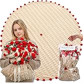 Hahafelt 59 Inch Crochet Flowers Bouquet Rose Blanket with Gift Bag Handmade Knitted Throw Blanket Soft Lightweight Romantic Gifts for Valentines, Mother's Day, Birthday, Wedding(Red)