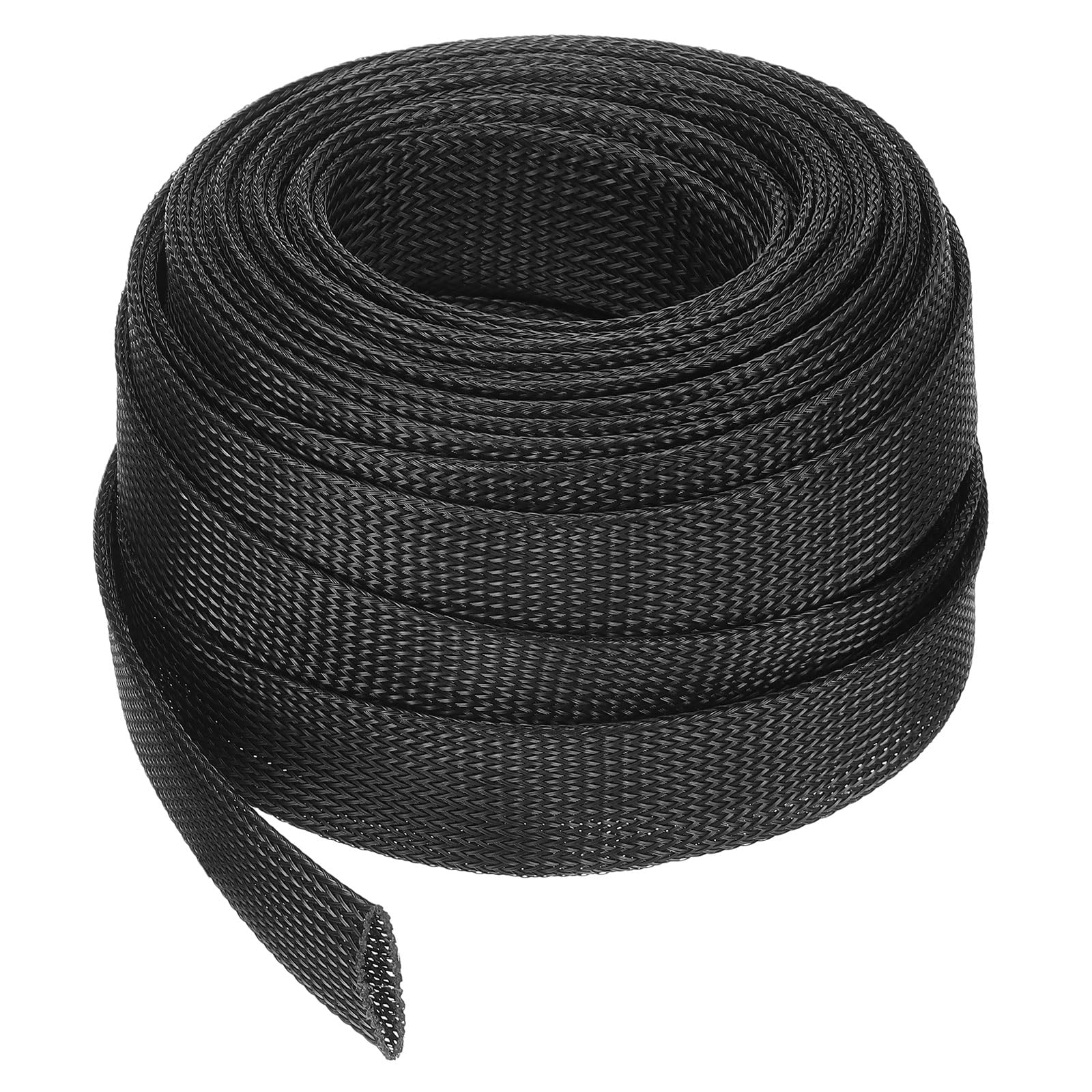 uxcell Cable Sleeving, 1.25Inch -50ft PET Braided Cable Sleeve, Expandable Braided Cable Sleeve for TV/Computer/Home Theater/Other Home Device Cable - Black