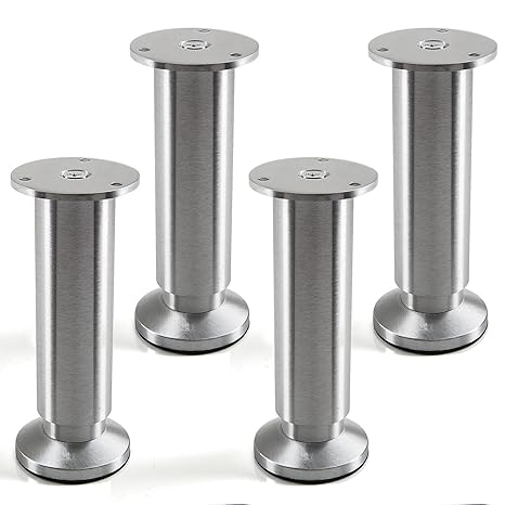 4er Set Möbelfüße verstellbar Bettfüße Alu gebürstet, belastbar bis 250 Kg, Höhe: 150 mm von SO-TECH