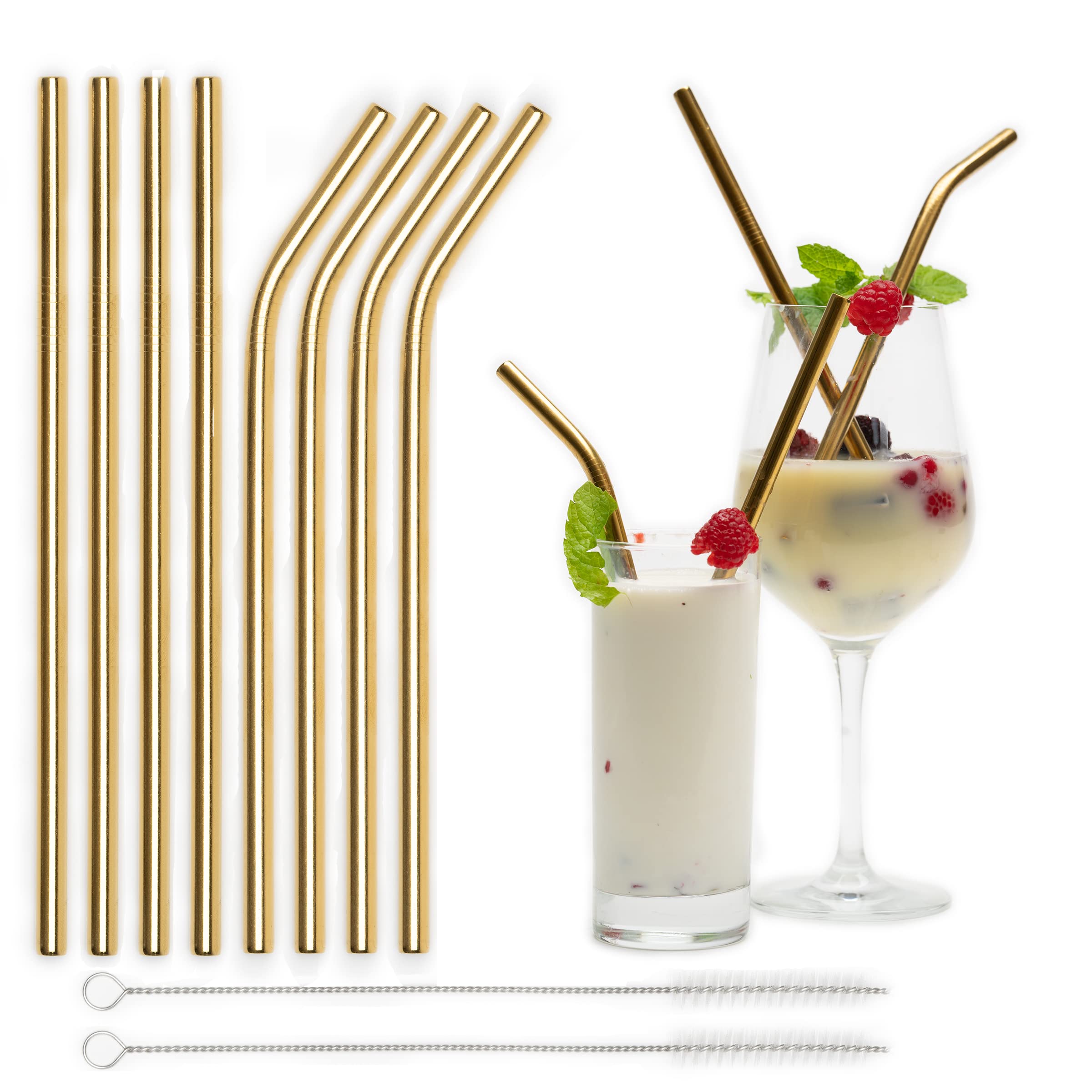 Reusable Straws Metal Drinking Straw Long Dishwasher Safe Gold Set of 4 for Cocktail Smoothie Coffee Tea Reusable Dishwasher Safe Drinking Tube Eyecatcher