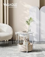 VASAGLE Round Side Table with Charging Station 2 USB 2 AC Outlets Matte White view 2